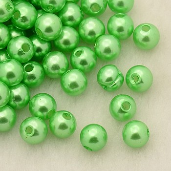 Imitation Pearl Acrylic Beads, Dyed, Round, Lawn Green, 8x7.5mm, Hole: 2mm, about 1900pcs/pound