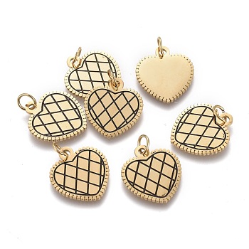 316 Surgical Stainless Steel Pendants, with Jump Rings and Enamel, Heart, Black, Golden, 16.7x15x0.8mm, Hole: 3.6mm