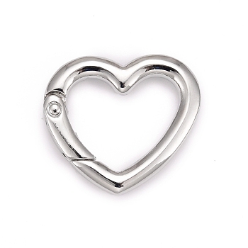 Alloy Spring Gate Rings, Heart Rings, Platinum, 31x34x5mm, Inner Diameter: 16.5x24mm