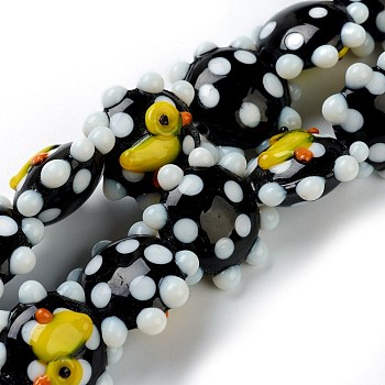 Handmade Lampwork Beads, Flower, Duck, Bumpy, Black, 21x19x10mm, Hole: 2mm, about 20pcs/strand, 12.60''(32cm)