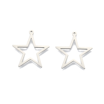 201 Stainless Steel Pendants, Star, Stainless Steel Color, 26x25x1.5mm, Hole: 1.2mm