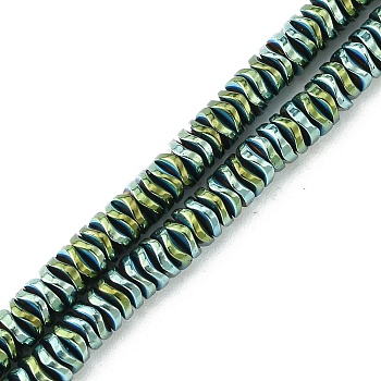 Electroplated Synthetic Non-Magnetic Hematite Beads Strands, Wavy Disc, Green Plated, 4x1mm, Hole: 1mm, about 335pcs/strand, 16.14''(41cm)