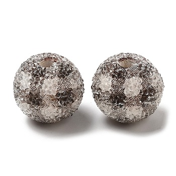 Spray Painted Wood European Beads with Rhinestone, Large Hole Beads, Round, Coconut Brown, 18x16.5mm, Hole: 4.1mm