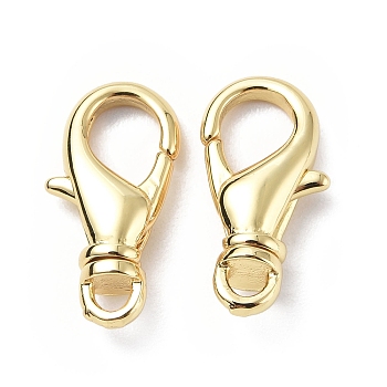 Eco-Friendly Rack Plating Brass Lobster Claw Clasps, Long-Lasting Plated, Lead Free & Cadmium Free, Real 18K Gold Plated, 16x8x5mm, Hole: 1.6mm