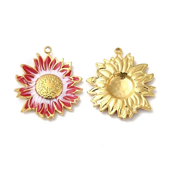 Real 18K Gold Plated 304 Stainless Steel Pendants, with Enamel, Flower Charm, Crimson, 23.5x20.5x3mm, Hole: 1.4mm