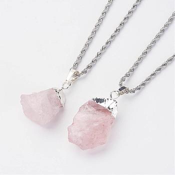 Natural Rose Quartz Pendant Necklaces, with 304 Stainless Steel Chain, 19.6 inch(49.8cm)