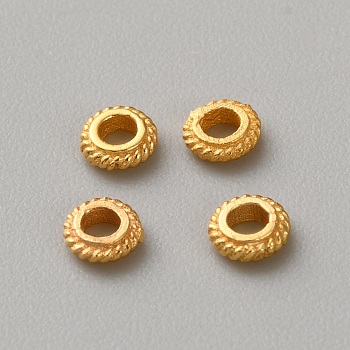 925 Sterling Silver Spacer Beads, Golden, Textured, Flat Round, 3.5x1mm, Hole: 1.6mm