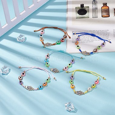 bracelet de perles tressées en résine mauvais œil(BJEW-JB08410)-2