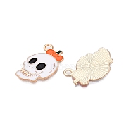 Halloween Theme Alloy Enamel Pendants, Light Gold, Skull, 28x17x1mm, Hole: 2mm(ENAM-T020-07B)