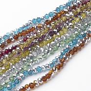 Electroplate Glass Bead Strands, Half Silver Plated, Faceted, Rondelle, Mixed Color, 4x3mm, Hole: 1mm, about 120~128pcs/strand, 16.14 inch(41cm)(GR4MMY-M1)