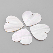 Freshwater Shell Pendants, Heart, Seashell Color, 30.5x32x1~2mm, Hole: 1mm(SHEL-S269-28)