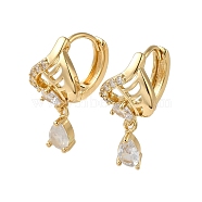 Brass Micro Pave Cubic Zirconia Dangle Earring, with Glass, Light Gold, 22x11mm(EJEW-L271-23KCG-01)