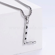 3Pcs Stainless Steel Textured Letter Pendant Box Chain Necklaces, Stainless Steel Color, Letter L(LW4134-38)