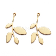 Brass Pendants, Long-Lasting Plated, Leaf, Real 18K Gold Plated, 24x15x1mm, Hole: 1mm(X-KK-Z009-12G)
