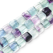 Natural Fluorite Beads Strands, Square, 10~10.5x10~10.5x6mm, Hole: 0.6mm, about 39pcs/Strand, 15.55 inch(39.5cm)(G-L527-08)