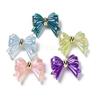 Iridescent Acrylic Beads, with Alloy Findings, Bowknot, Mixed Color, 32x36x10.5mm, Hole: 1mm(MACR-C029-02)