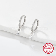 Rhodium Plated 925 Sterling Silver Hoop Earring for Dangle Earrings, with Horse Eye Cubic Zirconia Dangle Charms, Clear, 19x2mm(NC3704-17)