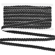 12M Polyester Wavy Ribbon, for Clothing Accessories, Black, 5/8 inch(15mm), about 13.12 Yards(12m)/Card(OCOR-WH0080-88B)