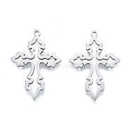 201 Stainless Steel Pendant,  Hollow Charms, Cross, Stainless Steel Color, 33x23x1.5mm, Hole: 1.4mm(STAS-B027-15P)