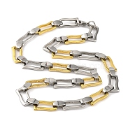 201 Stainless Steel Wavy Rectangle Links Chain Necklace, with 304 Stainless Steel Clasps, Golden & Stainless Steel Color, 20.83 inch(52.9cm), link: 20x9.5x2.5mm(NJEW-F22-39A-GP)