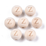 Unfinished Natural Wood European Beads, Large Hole Beads, Laser Engraved Pattern, Round with Word, Letter.Z, 15~16x14~15mm, Hole: 4mm(WOOD-S045-143A-01Z)