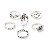 Tibetan Style Alloy Stackable Rings Set, Gothic Jewelry for Women, Antique Silver, Inner Diameter: 17~18.7mm, 6Pcs/set(RJEW-E071-01AS-06)