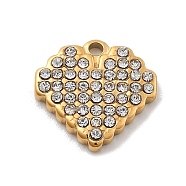 304 Stainless Steel Rhinestone Charms, Heart, Ion Plating(IP), Real 14K Gold Plated, Crystal, 11.5x11.5x2mm, Hole: 1mm(STAS-M092-06G-03)