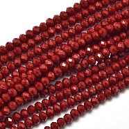 Faceted Rondelle Glass Beads Strands, Red, 3.5x2mm, Hole: 0.5mm, about 113~115pcs/strand, 32~33cm(EGLA-J134-3x2mm-A02)