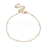 Glass Pearl Beaded Chain Bracelet, Ion Plating(IP) 316 Surgical Stainless Steel Jewelry, Real 18K Gold Plated, 7-1/2 inch(18.9cm)(X-BJEW-JB09432)