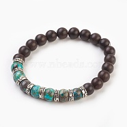Natural Ocean Jasper Stretch Bracelets, with Natural Sandalwood Beads and Tibetan Style Spacer Beads, 2 inch(5.2cm)(BJEW-JB03824-06)