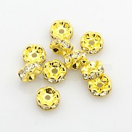 Brass Rhinestone Spacer Beads, Grade AAA, Wavy Edge, Nickel Free, Golden, Rondelle, Crystal, 8x3.8mm, Hole: 1.5mm(X-RB-A014-L8mm-01G-NF)
