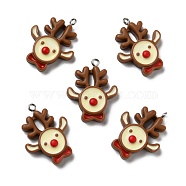 Opaque Resin Pendants, with Platinum Tone Iron Loops, Christmas Theme, Elk, Saddle Brown, 31x24x17mm, Hole: 2mm(RESI-D055-017P)