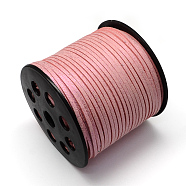 Eco-Friendly Faux Suede Cord, Faux Suede Lace, with Glitter Powder, Pink, 2.7x1.4mm, about 100yards/roll(300 feet/roll)(LW-Q003-07)