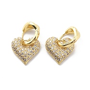 Clear Cubic Zirconia Heart Dangle Hoop Earrings, Brass Jewelry for Women, Real 18K Gold Plated, 22mm, Pin: 0.7mm(EJEW-G333-01G)