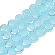 Electroplate Glass Beads Strands, Imitation Jade Beads, AB Color Plated, Faceted, Octagon, Sky Blue, 7~8x7~8x4mm, Hole: 1.2mm, about 72pcs/strand, 20.47 inch(52cm)(EGLA-N002-27-E04)