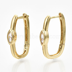 Brass Micro Pave Clear Cubic Zirconia Huggie Hoop Earring, Nickel Free, Oval with Horse Eye, Real 16K Gold Plated, 21.5x4.5x14mm, Pin: 1.2mm(EJEW-T046-14G-NF)