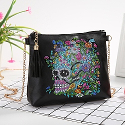 DIY Zipper Crossbody Bag Diamond Painting Kits, including PU Leather Bags, Resin Rhinestones, Diamond Sticky Pen, Tray Plate and Glue Clay, Rectangle, Skull Pattern, 150x180mm(DIAM-PW0001-100T)