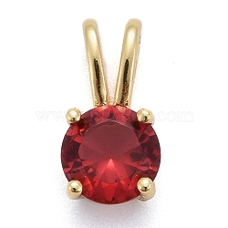 Brass Micro Pave Cubic Zirconia Pendants, Real 18K Gold Plated, Long-Lasting Plated, Flat Round, Red, 13.5x7x5mm, Hole: 6x2mm(X-KK-P192-04-G02)