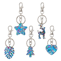 Acrylic Keychain, with Iron Split Key Rings, Sequin, Mixed Shapes, 8.6~10.8cm, 5pcs/set(KEYC-JKC00953)