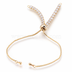 Adjustable Brass Micro Pave Cubic Zirconia Chain Bracelet Making, Slider Bracelets Making, Clear, Golden, 9-1/2 inch(24cm), 1~3mm, Hole: 1mm(KK-O106-50G)
