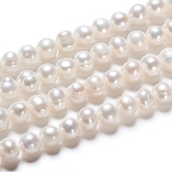 Natural Cultured Freshwater Pearl Beads Strands, Round, Antique White, 7~8x6~7mm, Hole: 0.6mm, about 25pcs/strand, 7.68 inch(19.5cm)(PEAR-I004-09)