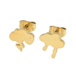 304 Stainless Steel Stud Earrings, Rain & Thunder, Golden, 9.5~10.5x9.5mm(EJEW-G384-03F)