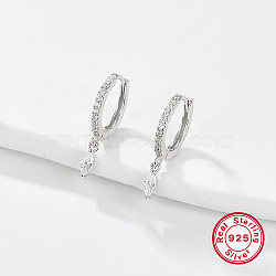 Anti-Tarnish Rhodium Plated 925 Sterling Silver Hoop Earring for Dangle Earrings, with Horse Eye Cubic Zirconia Dangle Charms, Clear, 19x2mm(NC3704-17)