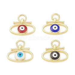 Rack Plating Brass Enamel Charms, with Jump Ring, Cadmium Free & Lead Free, Long-Lasting Plated, Real 18K Gold Plated, Oval with Evil Eye Pattern, Mixed Color, 14x20x3mm, Hole: 5mm(KK-C011-59G)