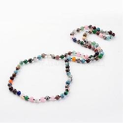 Natural Gemstone Necklaces, Beaded Necklaces, Round, 35 inch(NJEW-D264-18)