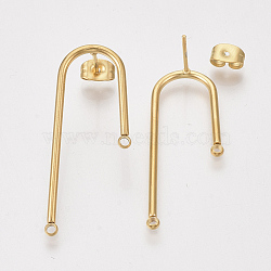 304 Stainless Steel Stud Earring Findings, for DIY Earring Making, with Ear Nuts/Earring Backs, Golden, 37x15x1.5mm, Hole: 1.5mm, Pin: 0.8mm(STAS-S079-143B)
