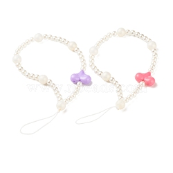 Acrylic Beads Mobile Straps, with ABS Plastic Imitation Pearl Round Beads and Nylon Thread, Heart, Mixed Color, 18.5cm(HJEW-JM00682)
