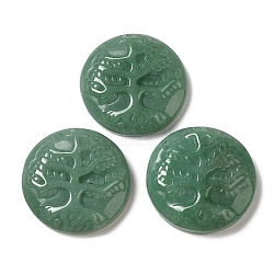 Natural Green Aventurine Pendants, Flat Round Charms with Engraved Tree of Life, 35~37x7.5~9.5mm, Hole: 1.5mm(G-C091-03B)