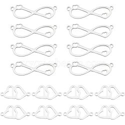 20Pcs 2 Styles 201 Stainless Steel Connector Charms, Laser Cut Links, Infinity & Heart, Stainless Steel Color, 8.5~19x9.5~28x1mm, Hole: 1.4mm, 10pcs/style(FIND-HY0001-18)