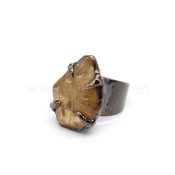 Nuggets Natural Citrine Cuff Rings, Red Copper Tone Metal Open Rings for Women, Inner Diameter: Adjustable(PW-WG4B999-03)